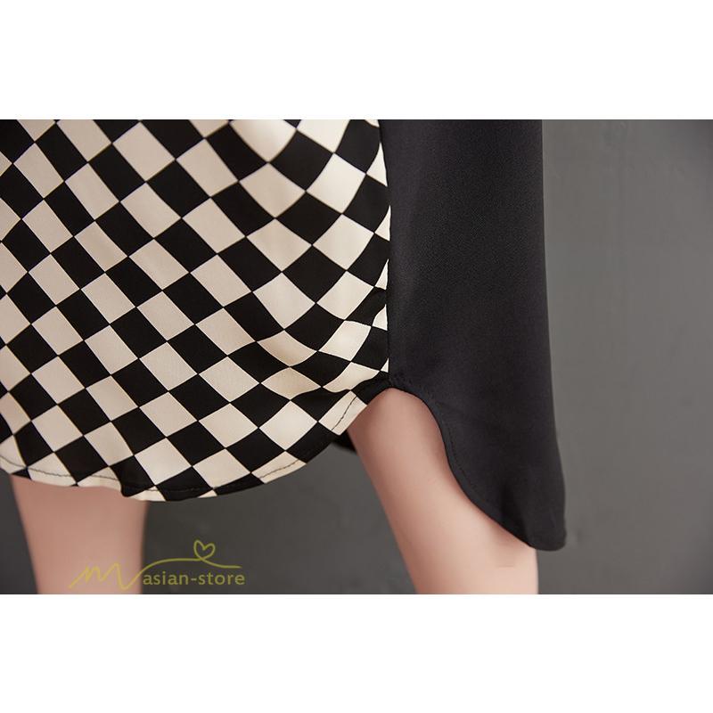 シャツワンピース | ワンピース 長袖 秋 新作 チェック柄 ゆったり 切り替え フリーサイズ ウエストリボン 体型カバー シンプル 大人 バルーンスリーブ 前開き