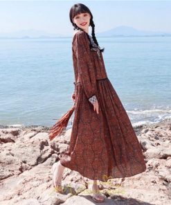 マキシ | ワンピース 長袖 春夏秋 レディース きれいめ ロング丈 カシュクール リゾート 花柄 体型カバー 着痩せ ゆったり エスニック レトロ 海 ビーチ リゾート 旅行