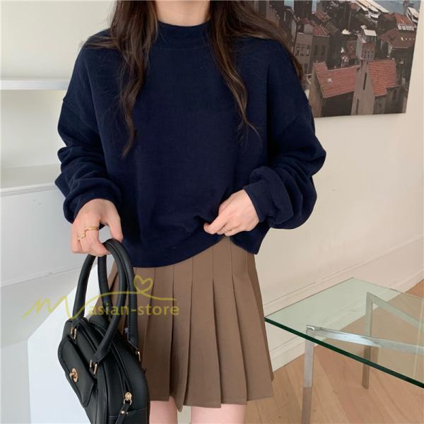 パーカー | 長袖トレーナー レディース トップス 無地 可愛い トレーナー 新作 長袖 スウェット モックネック ハイネック 秋冬 お出かけ コーデ カジュアル ゆったり