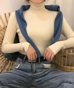 ニット・セーター | リブ ニットトップス タートルネック無地