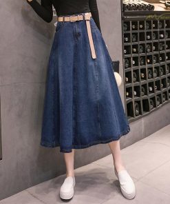 スカート | デニムプリーツフレア ハイウエスト スタイリッシュ ミディアム韓国風 上品 Aライン 大きいサイズ ゆったり 人気 レディース 春秋コーデ