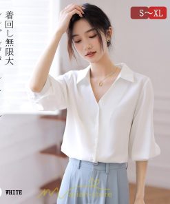 シャツ・ブラウス | レディース シャツ ブラウス オフィス 七分袖 白 ビジネス 事務服 おしゃれ 開襟 制服 リクルート おしゃれ 無地 華奢見え 着痩せ 夏コーデ 上品 お出かけ 日常