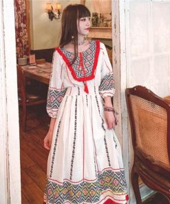 マキシ | ワンピース 夏 レディース リゾート きれいめ 夏ワンピ ファッション エスニック 幾何学柄 ウエストゴム レトロ サマーワンピース ロング 海外旅行 上品 夏服