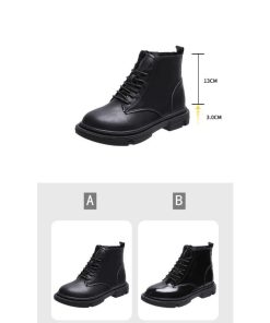 ショートブーツ | ラウンドトゥレディース サイドファスナー レースアップ 厚底シューズ 滑り止めソール チャンキーヒール 太ヒール シューズ ブーツ 厚底 黒