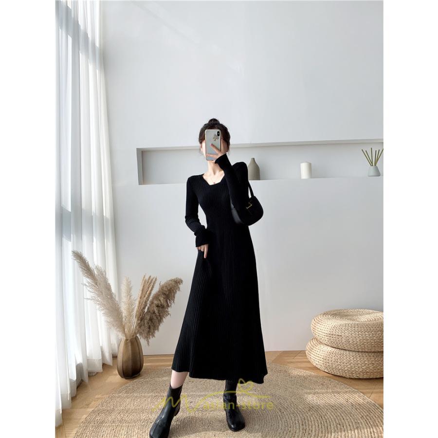 ニットワンピース | ワンピース 秋 秋服 レディース ニット ロングワンピース ロング 長袖 冬 冬服 Aライン 着痩せ 大人上品 お出かけ デート エレガント 送料無料 20代30代40代