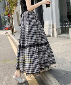 スカート | 2022年春新作 レディース ディース ボトムス チェックロング丈 ウエストゴム チェック柄 春 20代30代40代 通勤通学 カジュアル レトロ風 夏