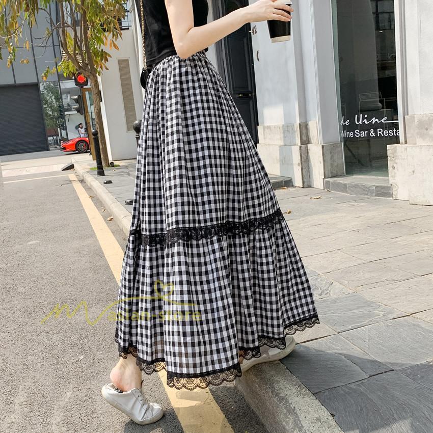 スカート | 2022年春新作 レディース ディース ボトムス チェックロング丈 ウエストゴム チェック柄 春 20代30代40代 通勤通学 カジュアル レトロ風 夏