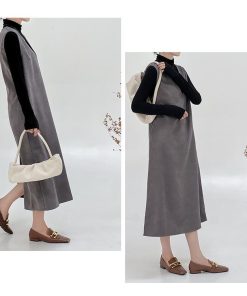 マキシ | ワンピース ジャンパースカート ジャンスカ 深Vネック ロングワンピース Vネック スリット入りロングワンピース ノースリーブ 30代40代 オフィス 大人