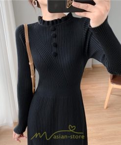 ニットワンピース | レディース 冬 きれいめ ロング おしゃれ 秋冬 長袖 送料無料 可愛い 着痩せ Aライン 20代30代40代50代 韓国風 ハイネック