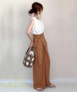 ワイドパンツ | レディース ガウチョパンツ 無地 ロングパンツ 着痩せ 体型カバー カジュアル パンツ おしゃれ 蝶結び かわいい ハイウエスト ゆったり 韓国風