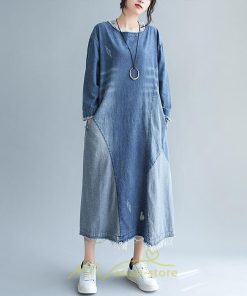 デニムワンピース | ワンピース レディース カジュアル 人気 デニム ロング丈 切り替え 長袖 レトロ風 体型カバー 着痩せ 大きいサイズ 20代30代40代50代 マタニティ 秋 春 夏