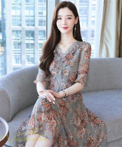 ミディアム | Aラインワンピース レディース 着痩せ 花柄 きれいめ おしゃれ 上品 20代 30代 40代 Vネック エレガント ワンピース 膝丈 上品 ミディアムワンピース サマー