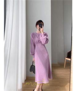 ニットワンピース | レディース 冬 きれいめ ロング おしゃれ 秋冬 長袖 送料無料 着痩せ 無地 通勤 提灯袖 可愛い パフスリーブ 20代30代40代50代