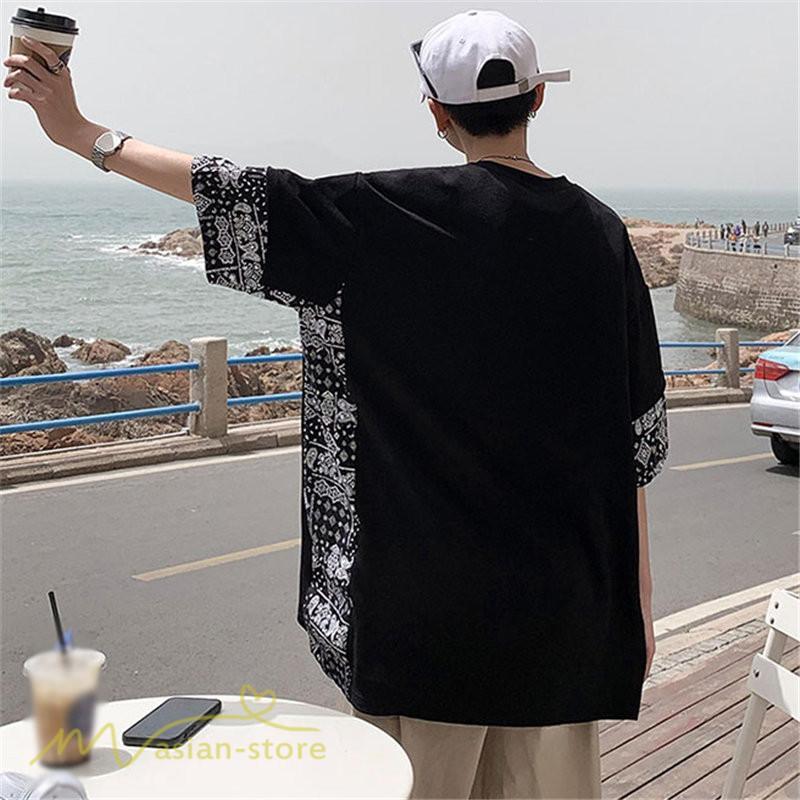 Tシャツ | メンズ 半袖 シンプル 半袖tシャツ クルーネック カジュアル 重ね着風 切り替え カッコウイイ 夏新作 カットソー ゆったり 20代 40代 体型カバー 30代