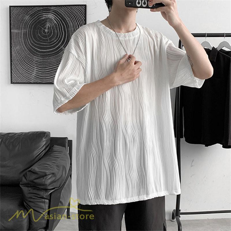 Tシャツ | Tシャツ メンズ カットソー 半袖丸首 シンプル ストライプ 夏新作 カッコウイイ メンズスタイル 上品 半袖 白 カジュアル 黒 クルーネック