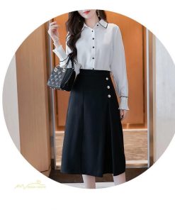 スカート | Aラインタイトビジネスフォーマル OL オフィス 黒ハイウエスト エレガント 着痩せ ヒップアップ シルエット