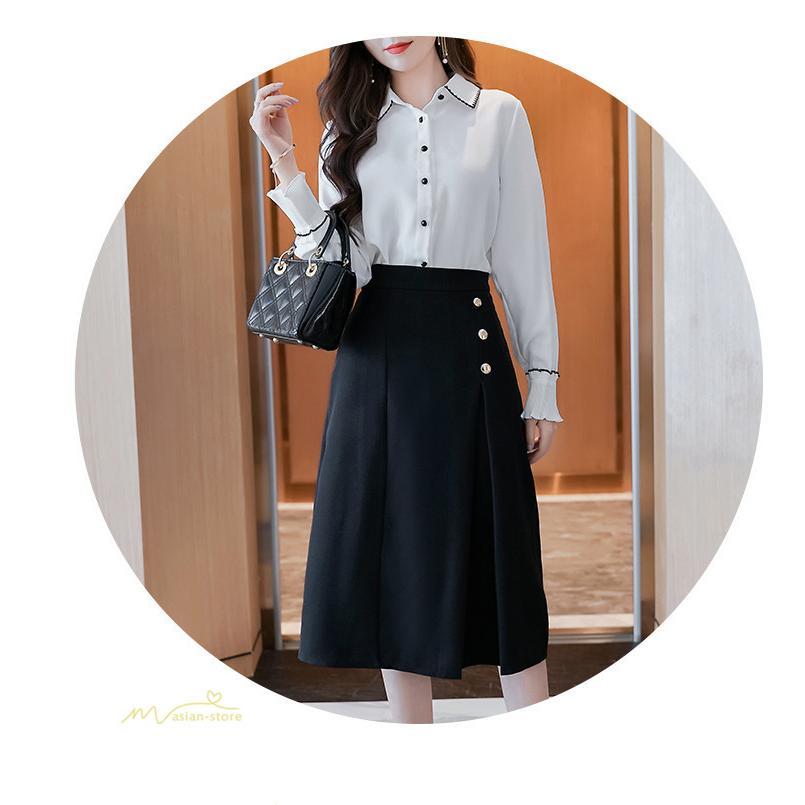 スカート | Aラインタイトビジネスフォーマル OL オフィス 黒ハイウエスト エレガント 着痩せ ヒップアップ シルエット