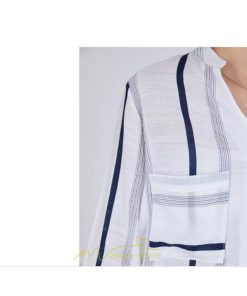 シャツ・ブラウス | ブラウス シャツ 七分袖 レディース ストライプ柄 ボーダー柄 春 夏 胸ポケット付き Ｖネック 華奢見え 通勤 お呼ばれ 日常 ビジネス 同窓会 エレガント 二次会