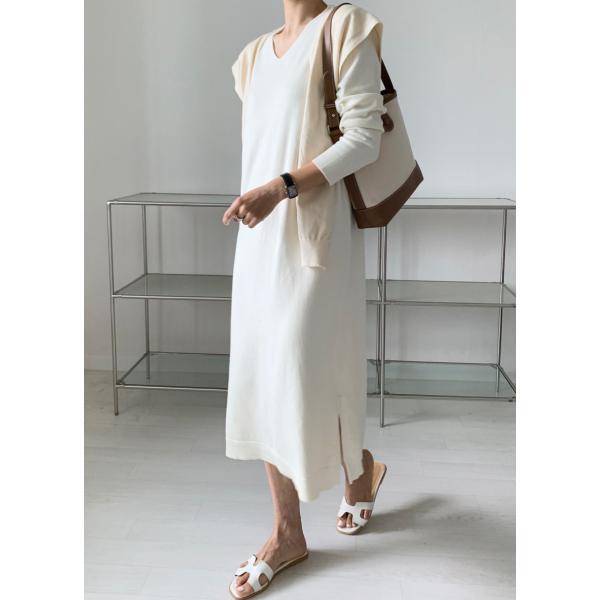 ニットワンピース | ワンピース 秋冬 ロングワンピース ミモレ丈 無地 ゆったり 体型カバー 柔らか 大人 長袖 20代30代 セーター Vネック アウター ニット 50代