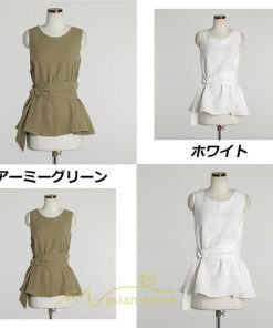 シャツ・ブラウス | ブラウス トップス ノースリーブ レディース tシャツ タンクトップ ベルト付き 広い裾 フレア裾 涼しい 涼感 体型カバー ゆったり 綿麻 夏 おしゃれ 大人 無地