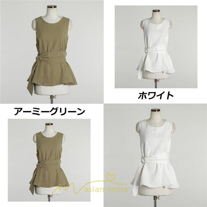 シャツ・ブラウス | ブラウス トップス ノースリーブ レディース tシャツ タンクトップ ベルト付き 広い裾 フレア裾 涼しい 涼感 体型カバー ゆったり 綿麻 夏 おしゃれ 大人 無地