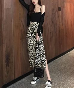 タイトスカート | カジュアル ペンシルスカート レオパード柄 ニットスカート おしゃれ ハイウエスト ヒョウ柄 スリット レディース