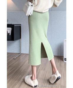 スカート | ニットストレッチレディース 秋冬 ロング丈 ミモレ丈 後ろスリット入れ タイトウエストゴム スリム リブニット 大人