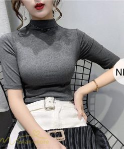 ｔシャツ・カットソー | 秋Tシャト トップス コットン カジュアルTシャツ レディース ハイネック おしゃれ Tシャツ Tシャツ 日常感 大きいサイズ 7色展開 上品 5分袖 秋服 ゆったり