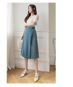 スカート | プリーツひざ下 きれいめ 上品 ハイウェスト スリット Aライン デート 黒 きれい 着痩せ 通勤 OL オシャレ ビジネス 春夏秋冬 脚長効果 オフィス