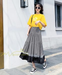 スカート | フレア ロング春物 レディース 春夏 チェック柄 ドッキング リゾート 体型カバー お出かけ 20代30代40代50代 着痩せ 通勤通学 カジュアル