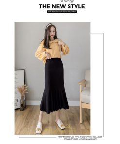 スカート | ロング丈 秋冬 レディース ロングウエストゴム ハイウエスト 黒 グレー マーメイド コーデ お出かけ 韓国風 脚長効果 フレア 人気新作