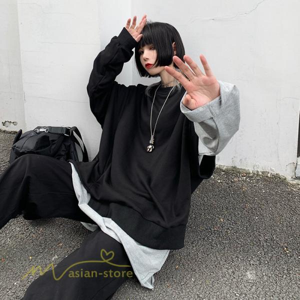 パーカー | 不規則 トップス レディース 2021新作 ワイドプルオーバー フードなし Tシャツ 長袖 インナー 日常感 着回し ゆったり 単品売り カジュアル