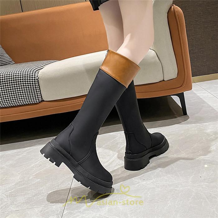 ロングブーツ | レディース ブーツ 厚底 歩きやすい 痛くない 定番 カジュアル 人気ブーツ ファスナー 黒 ブラック 美脚 おしゃれ オフホワイト 白 ブラウン