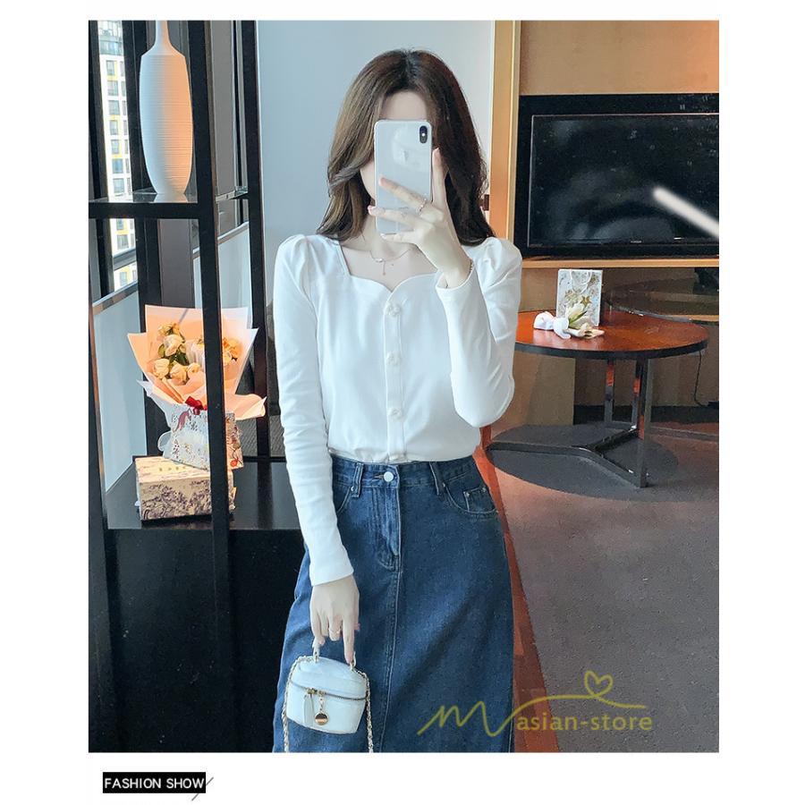 tシャツ・カットソー | ショート丈Tシャツ レディース 長袖Tシャツ カットソー タイト スリム 無地 トップス 綿 秋物 可愛い 小さい 通学通勤 20代30代 インナー 綿Tシャツ