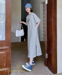 マキシ | ワンピース レディース Tシャツワンピース カットソー ロングTシャツ 夏新作 英字 半袖ワンピ ロングワンピ 大きいサイズ 体型カバー サマー 裾口スリット 夏物