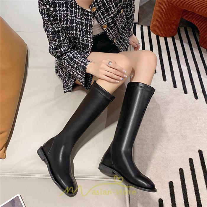ロングブーツ | レディース ロング丈 太ヒール スクエアトゥ トレンド PU 黒 シンプル コスプレ 美脚 おしゃれ 歩きやすい 履きやすい 滑にくい かわいい