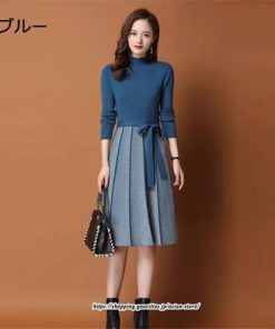 ミディアム | ニットワンピース レディース 秋冬 30代 40代 オシャレ 長袖 リボン Aラインプリーツスカート ニット 長袖 春 着痩せ 秋 冬 韓国風 OL通勤 二次会