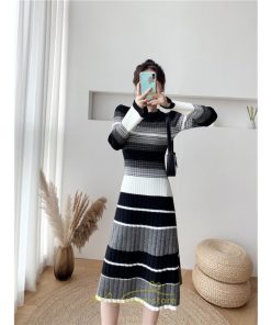 ニットワンピース | ワンピース レディース ニット ワンピース ニット チュニック ロング 長袖 着痩せ 秋冬 送料無料 ボーダー柄 2022新作 韓国風 秋冬コーデ 大人可愛い