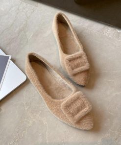 ショートブーツ | もこもこ温かい パンプス 綿毛 靴 ぺたんこ靴 大人 シューズ レディース 通勤 浅口