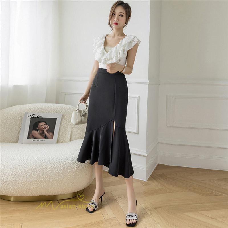 スカート | マーメイドボトムス レディース きれいめ 春 夏 無地 オフィス おしゃれ ミモレ丈 フォーマル 通勤 韓国風 ハイウエスト スリット エレガント 40代