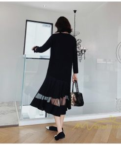 マキシ | 黒ワンピース 長袖ワンピース 秋物 レディース 切り替えワンピース ゆったり 大きいサイズ 裾チュール 30代40代 大人 20代50代 かわいい 通学通勤 ワンピース