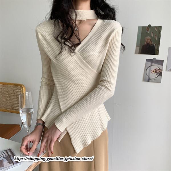 ニット・セーター | カットソー ニット レディース リブニット 長袖 秋冬 春 トップス スリム ストレッチ インナー 無地 長袖ニット 長袖カットソー プルオーバー 通学通勤 着痩せ