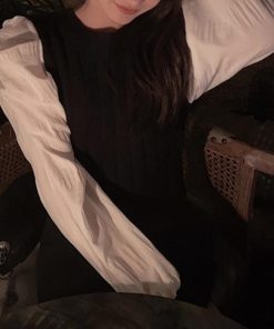 ワンピース | ニット袖異素材 パフスリーブ