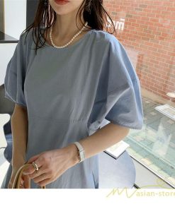 マキシ | ワンピース レディース パフスリーブロングワンピース ハーフスリーブ マキシワンピース ロング丈 半袖 マキシ丈 送料無料 韓国ファッション カジュアル