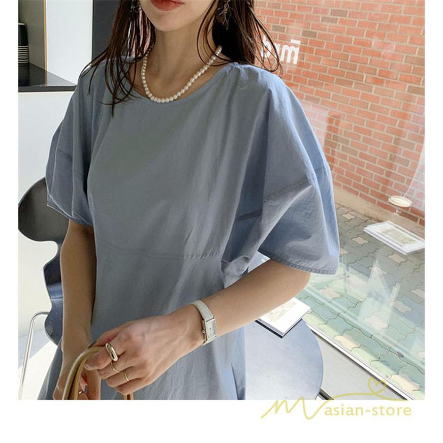 マキシ | ワンピース レディース パフスリーブロングワンピース ハーフスリーブ マキシワンピース ロング丈 半袖 マキシ丈 送料無料 韓国ファッション カジュアル