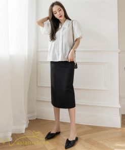 スカート | マタニティ膝丈 ひざ カジュアル マタニティウェア レディース 夏服 サマー ひざ下丈 ウエスト調整 お出かけ マタニティ 裾口スリット 妊婦