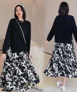 マキシ | ドッキングワンピース 秋 レディース 長袖ワンピース ロングワンピース 切り替えワンピース フェイク レイヤード風 Aラインワンピース お呼ばれワンピース