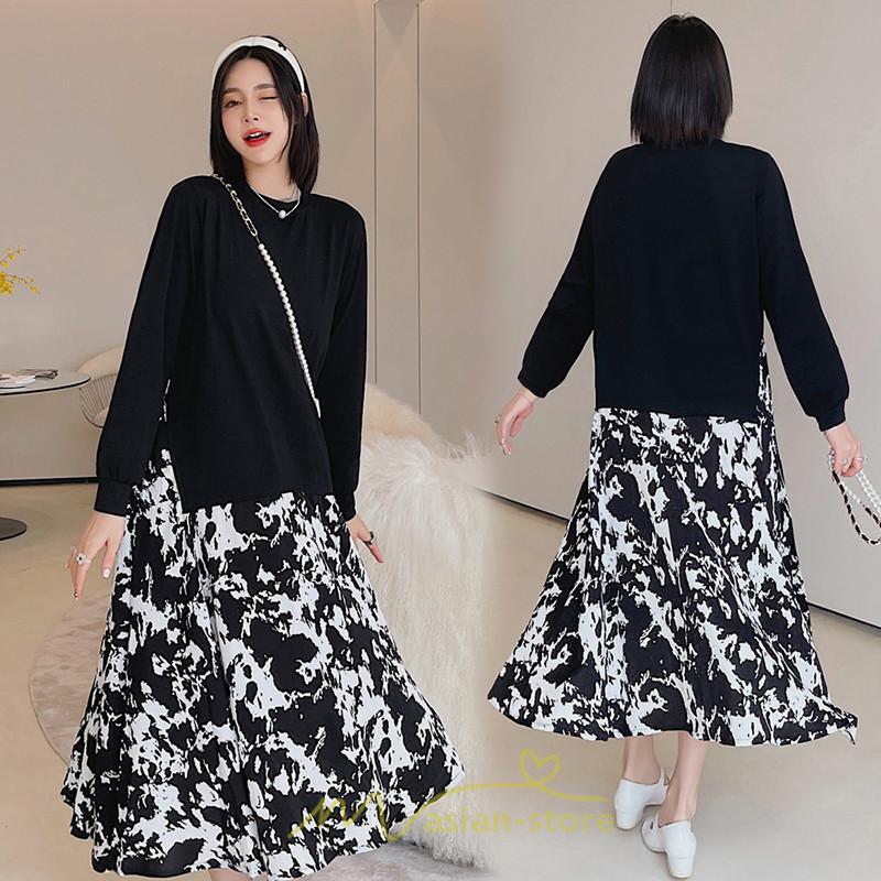 マキシ | ドッキングワンピース 秋 レディース 長袖ワンピース ロングワンピース 切り替えワンピース フェイク レイヤード風 Aラインワンピース お呼ばれワンピース