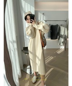 ニットワンピース | ワンピース 春 春服 レディース 長袖 ゆったり 秋 冬 ロング丈 可愛い おしゃれ 韓国風 着痩せ お出かけ 暖か 体型カバー 韓国ファッション
