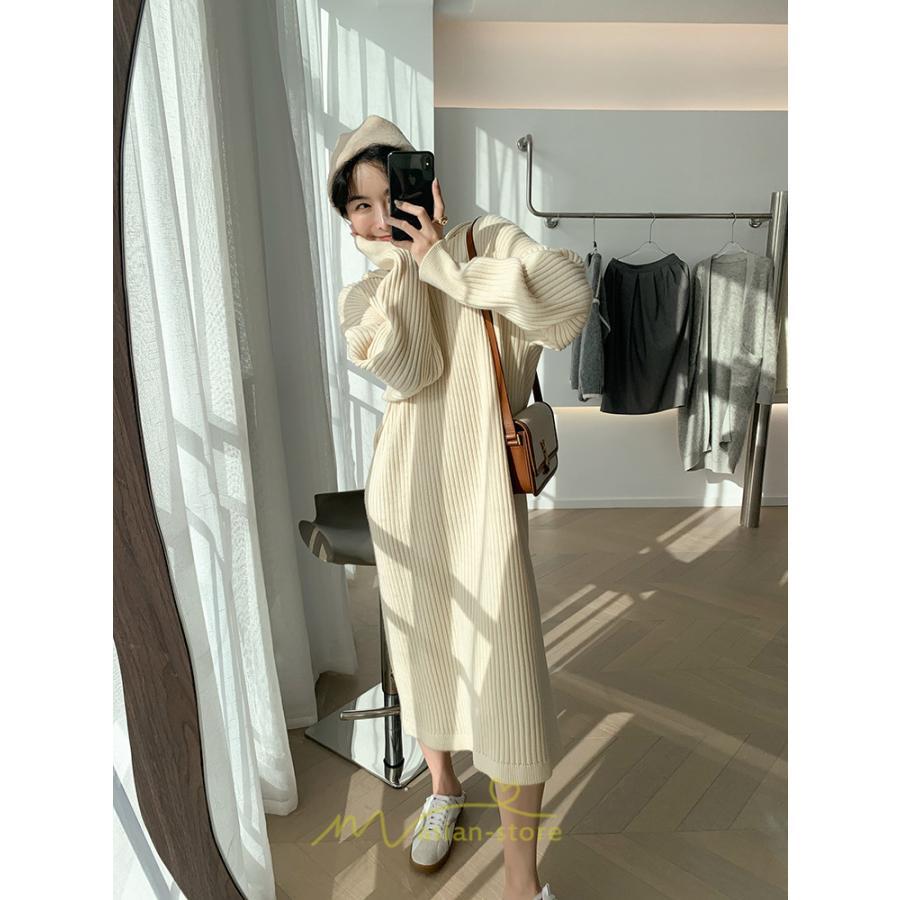 ニットワンピース | ワンピース 春 春服 レディース 長袖 ゆったり 秋 冬 ロング丈 可愛い おしゃれ 韓国風 着痩せ お出かけ 暖か 体型カバー 韓国ファッション